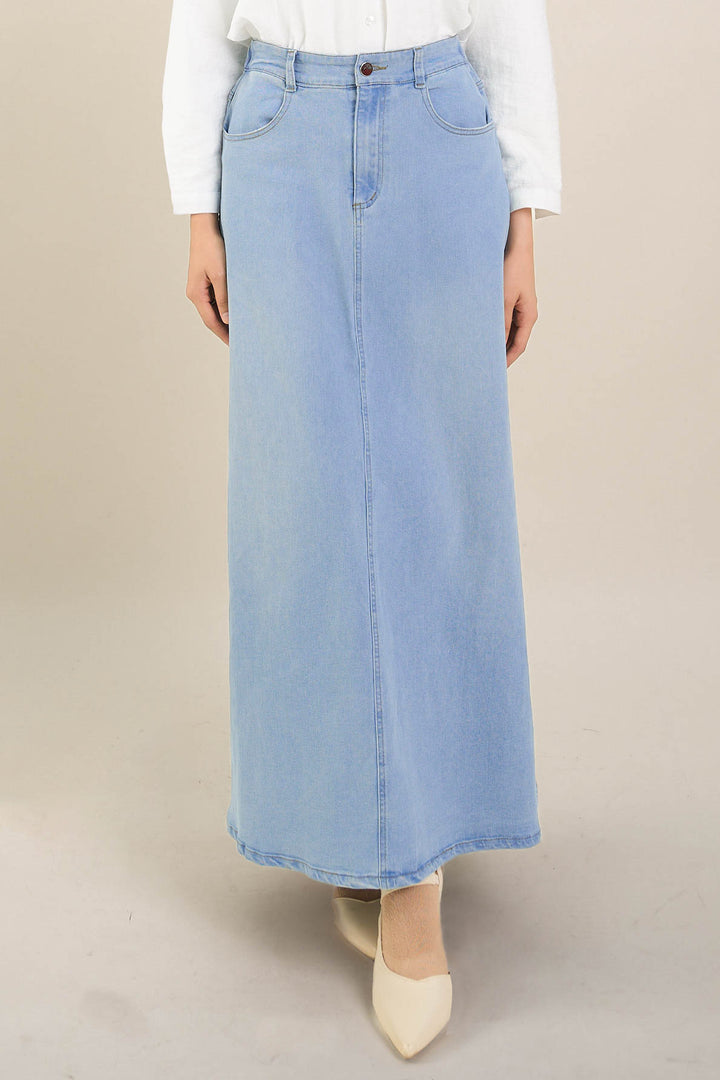 Leona Long Denim Skirt Light Blue