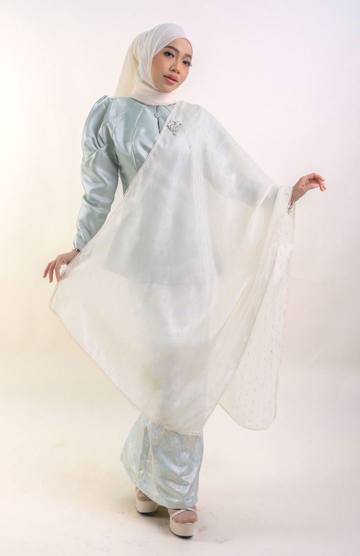 Maharani Embellished Organdy Selendang Ivory