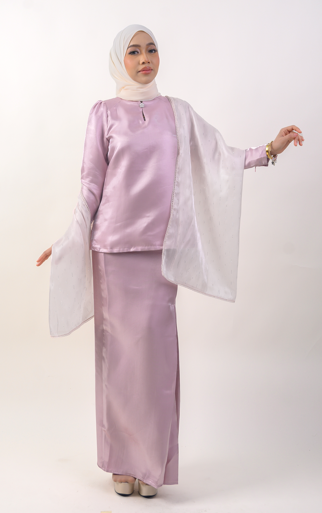 Maharani Embellished Organdy Selendang Soft Pink