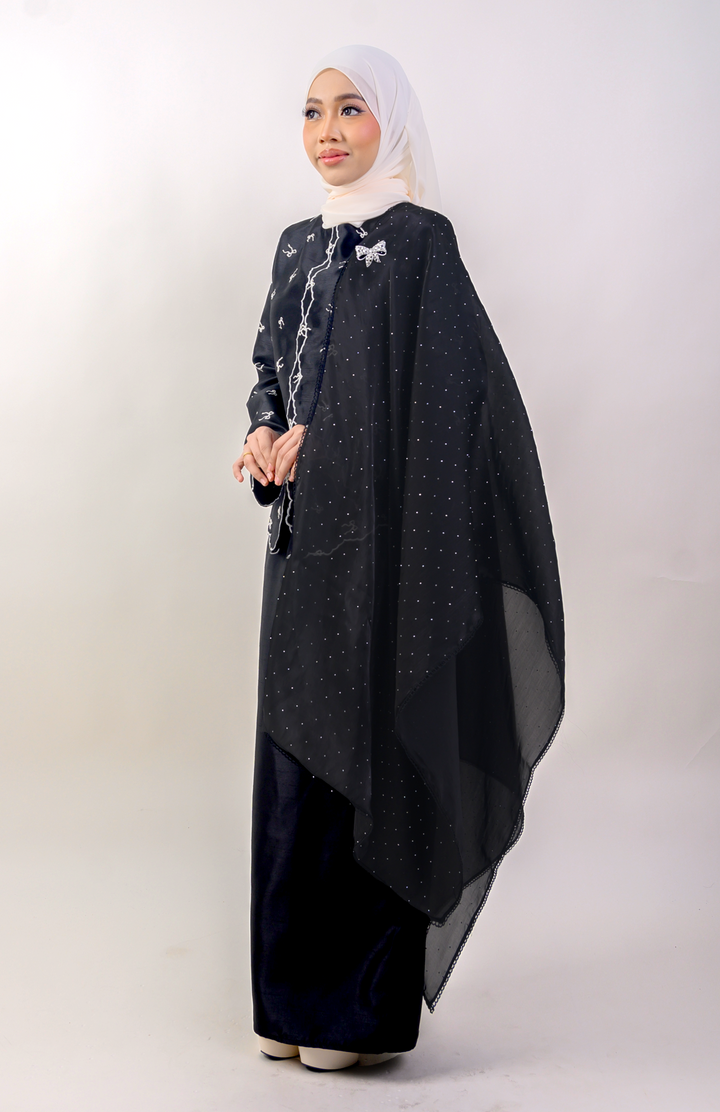 Nilamsari Embellished Organdy Selendang Black