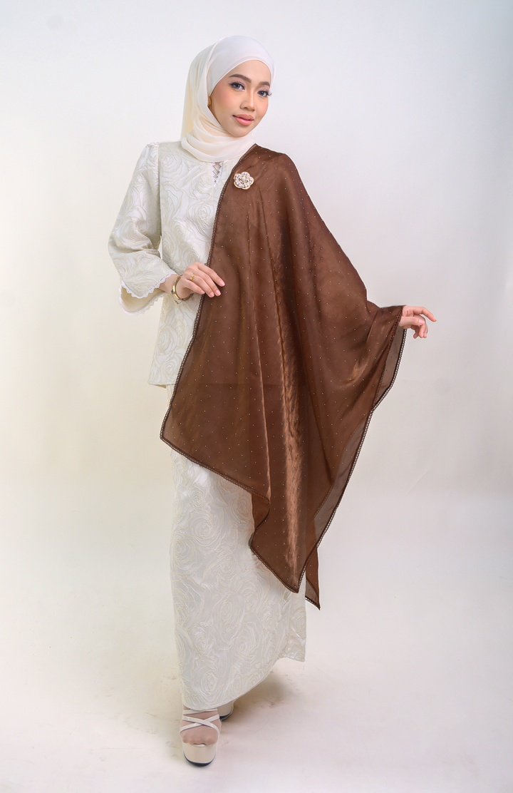 Nilamsari Embellished Organdy Selendang Rich Brown