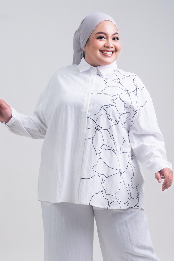 Lunara Plus Size Cotton Embroidered Shirt White