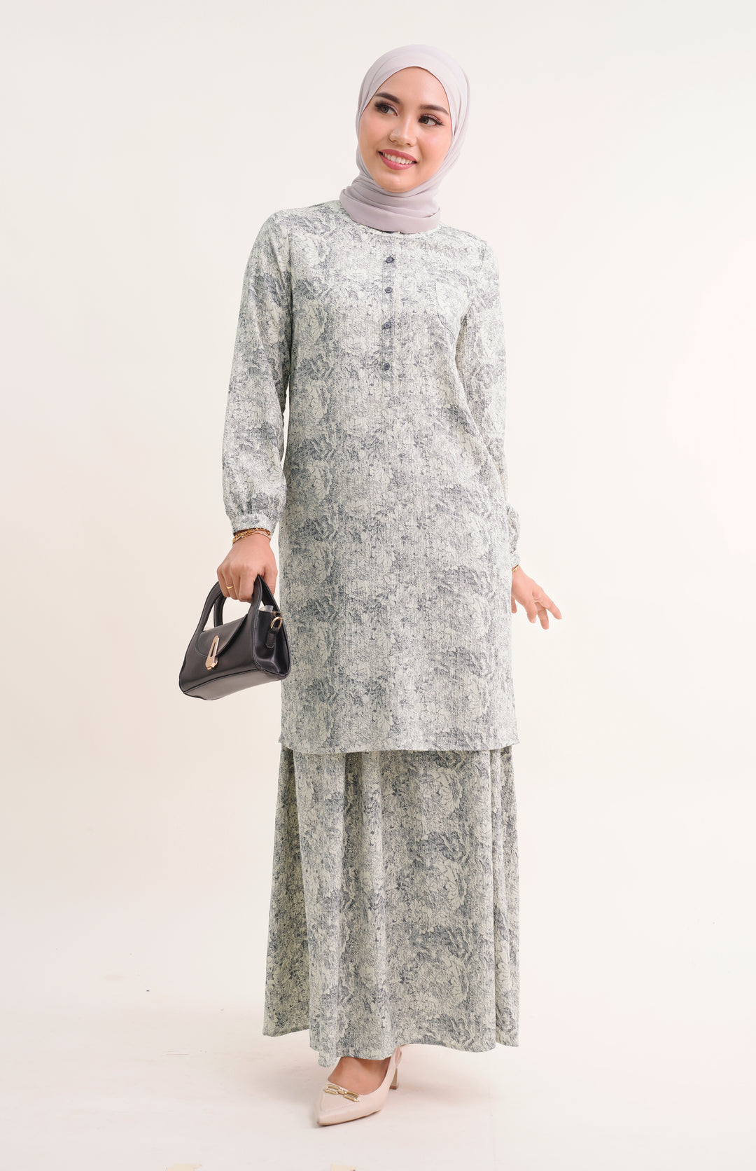 Claire Floral Cotton Skirt Grey