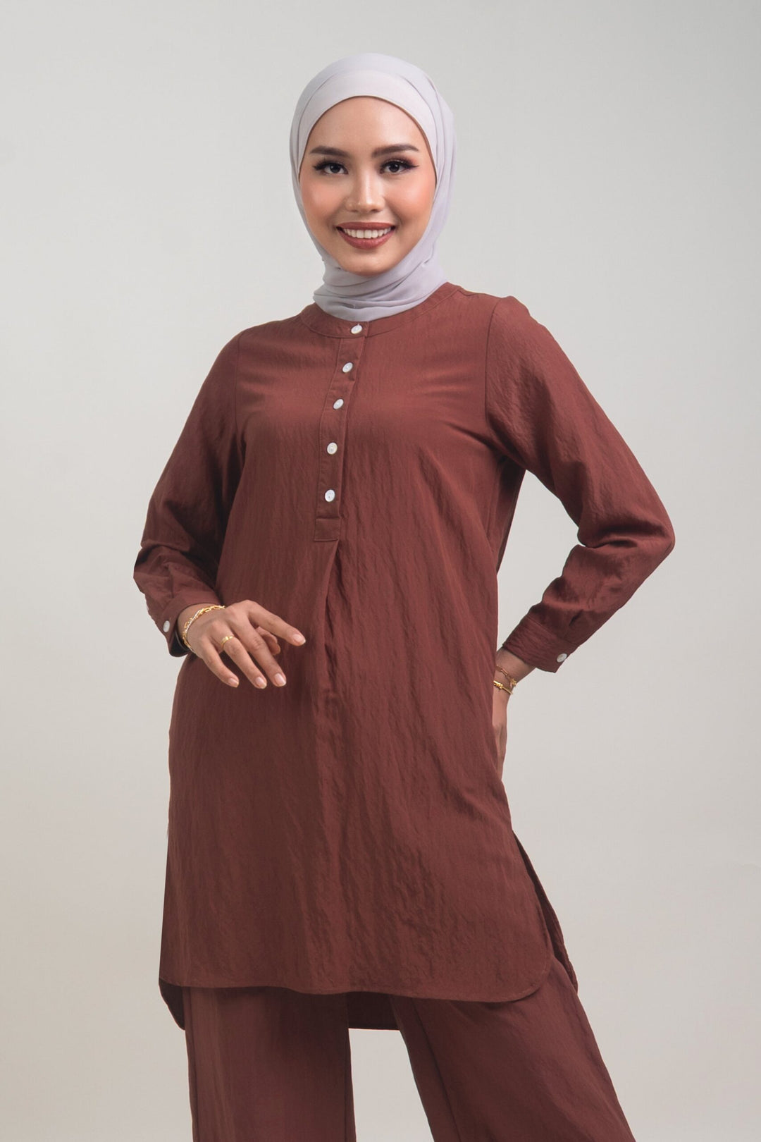 Lunara Cotton Long Blouse Copper Brown