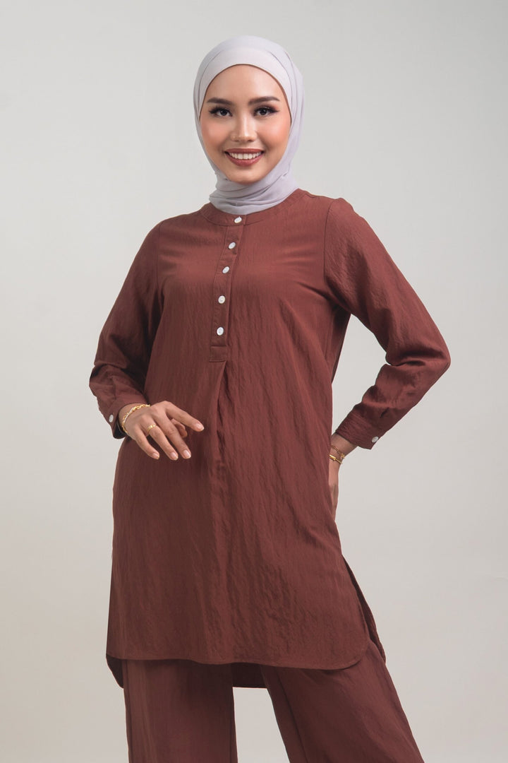 Lunara Cotton Long Blouse Copper Brown