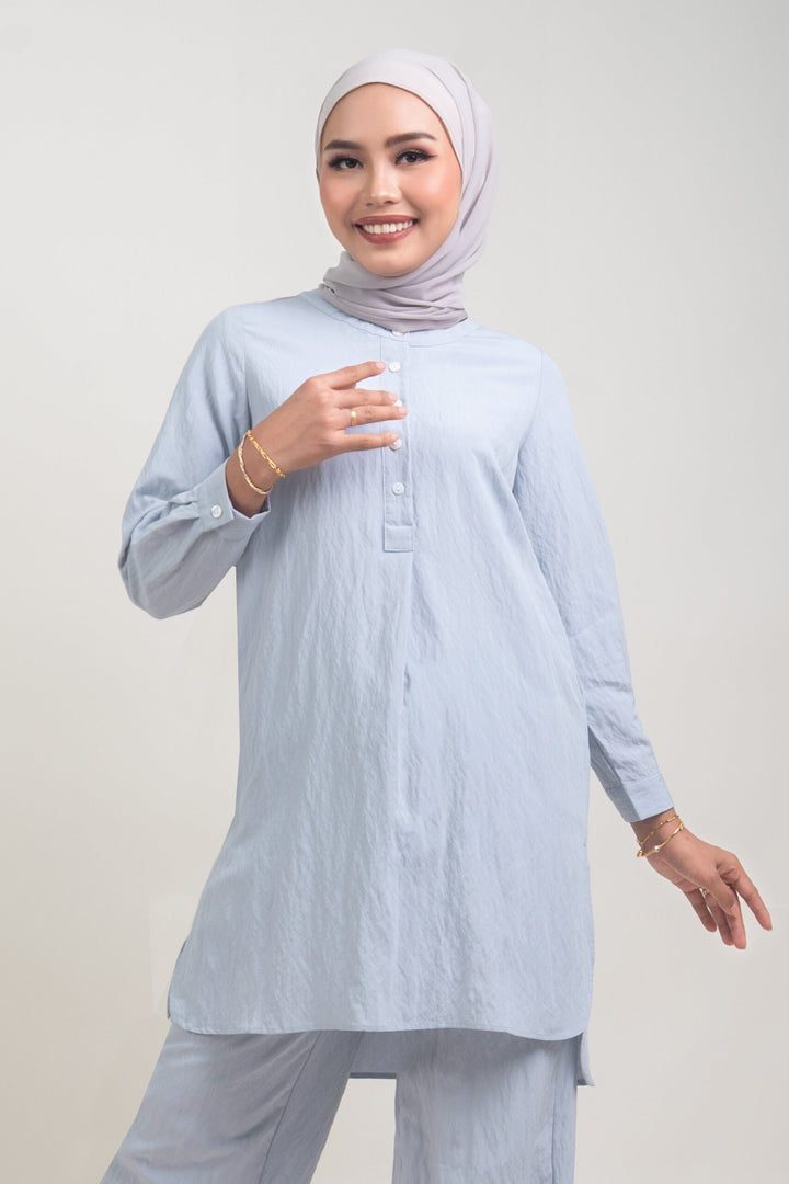 Lunara Cotton Long Blouse Greyish Blue