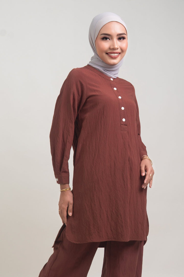 Lunara Cotton Long Blouse Copper Brown