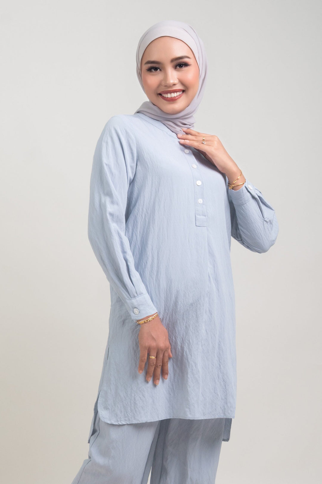 Lunara Cotton Long Blouse Greyish Blue