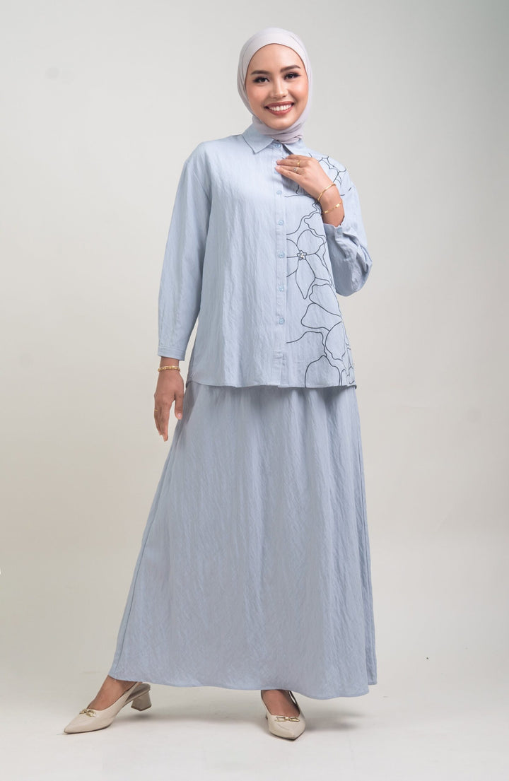 Lunara Cotton Skirt Greyish Blue