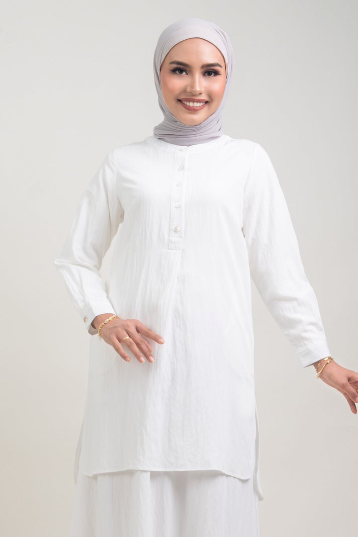 Lunara Cotton Long Blouse White
