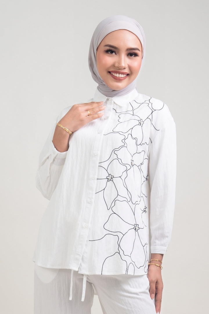 Lunara Embroidered Cotton Shirt White