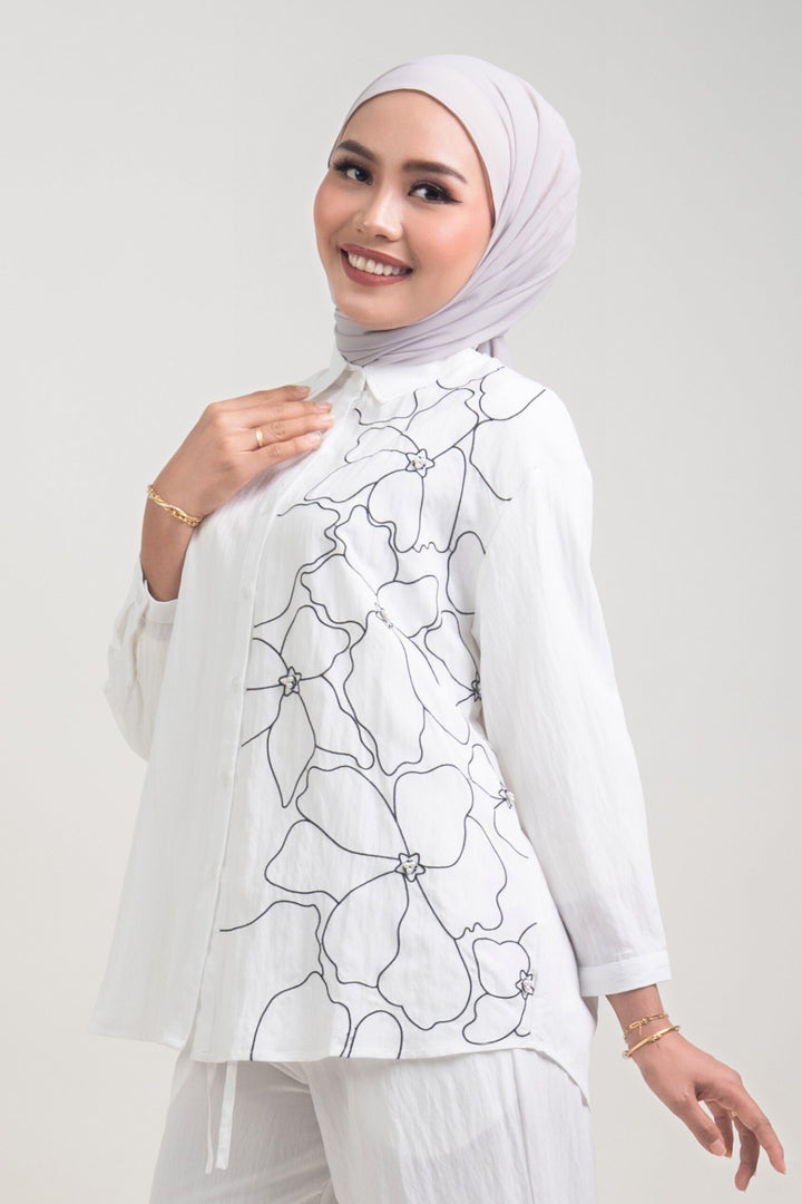 Lunara Embroidered Cotton Shirt White