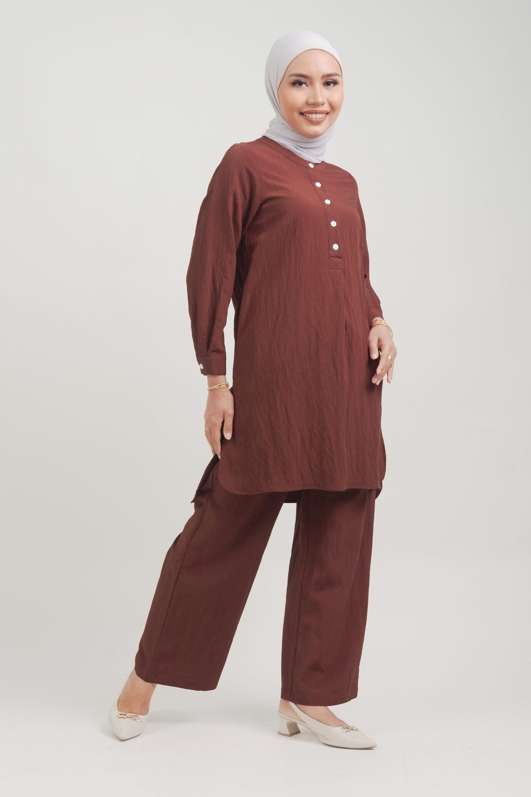 Lunara Cotton Long Blouse Copper Brown
