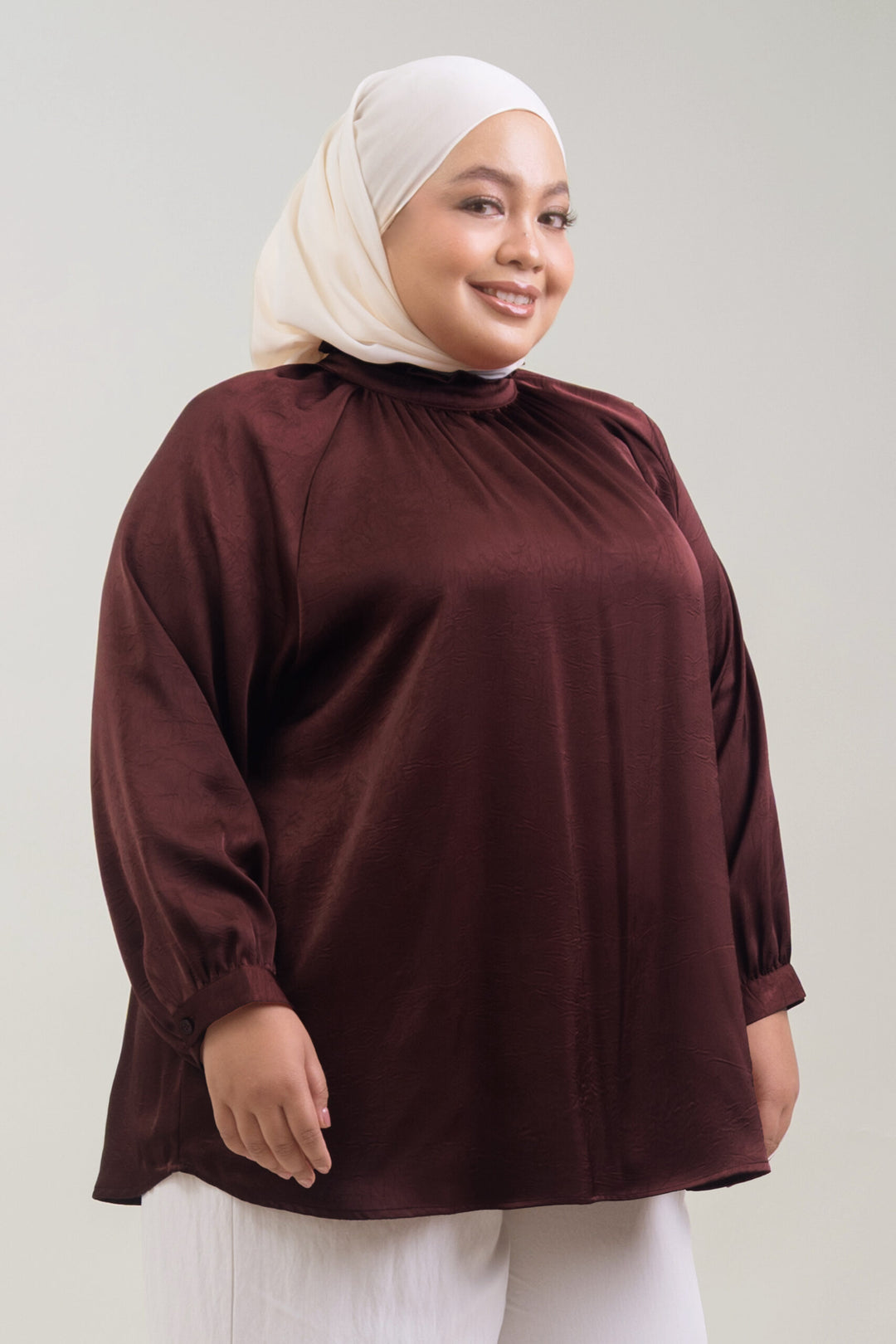 Noir Plus Size Satin Blouse Rich Mahogany