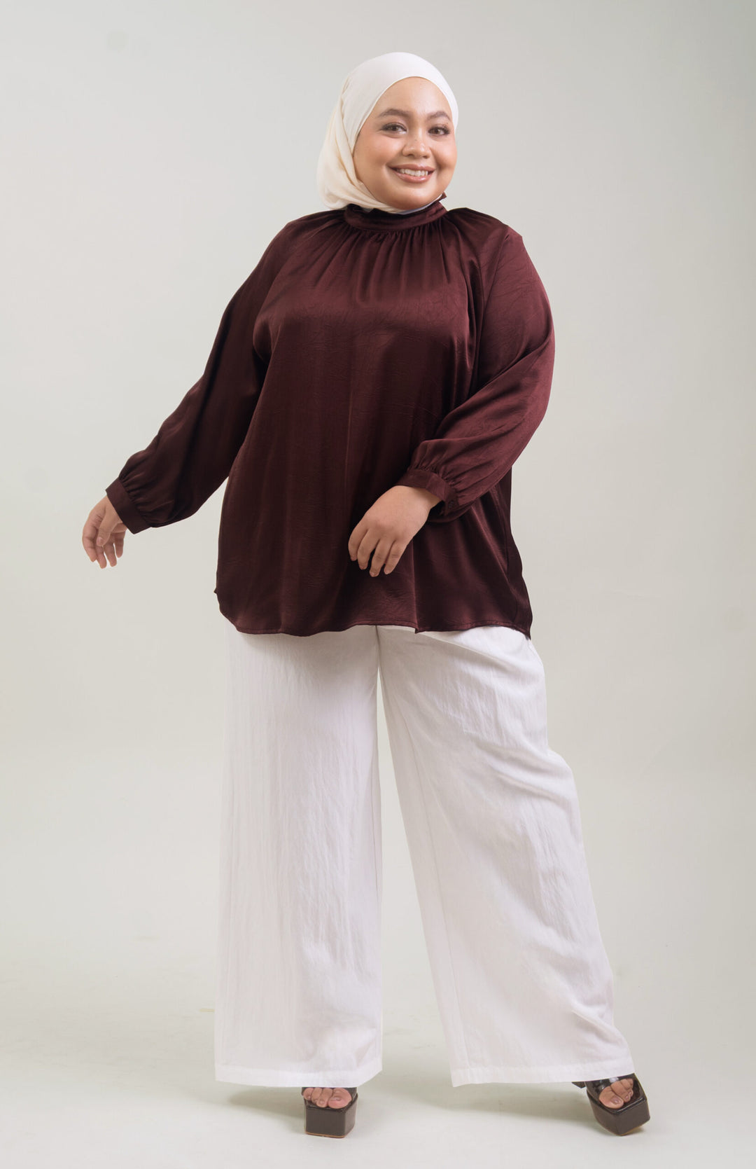 Noir Plus Size Satin Blouse Rich Mahogany