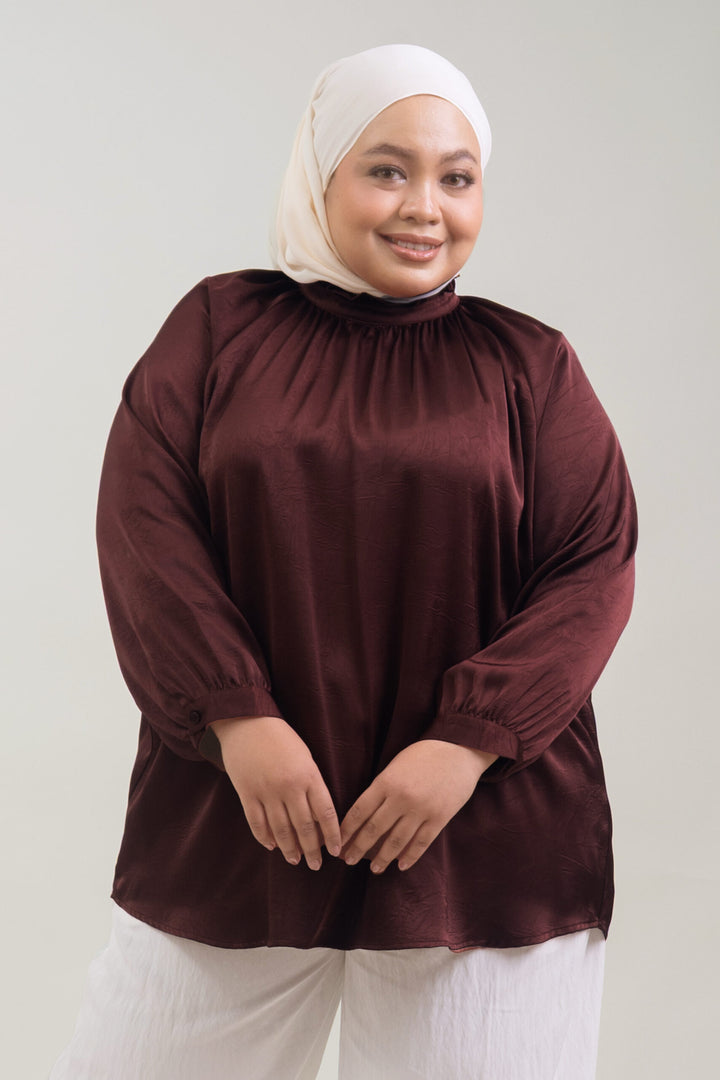 Noir Plus Size Satin Blouse Rich Mahogany