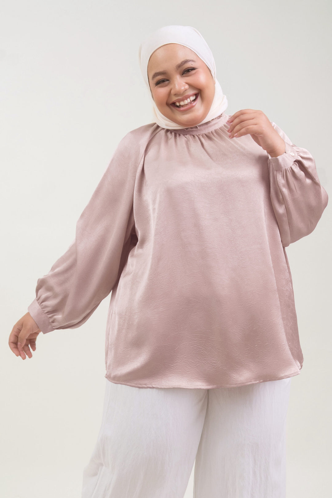 Noir Plus Size Satin Blouse Dusty Pink