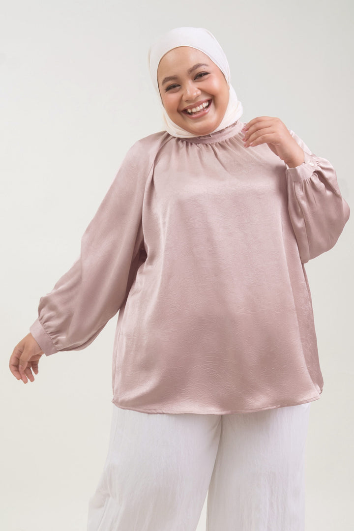 Noir Plus Size Satin Blouse Dusty Pink