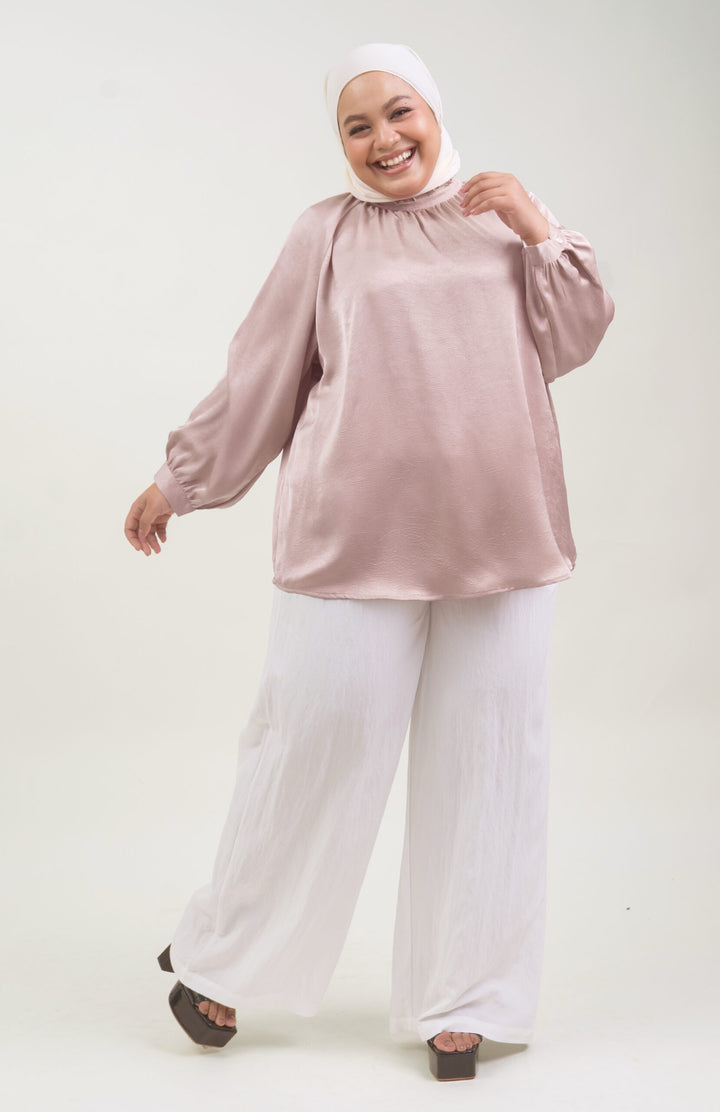 Noir Plus Size Satin Blouse Dusty Pink