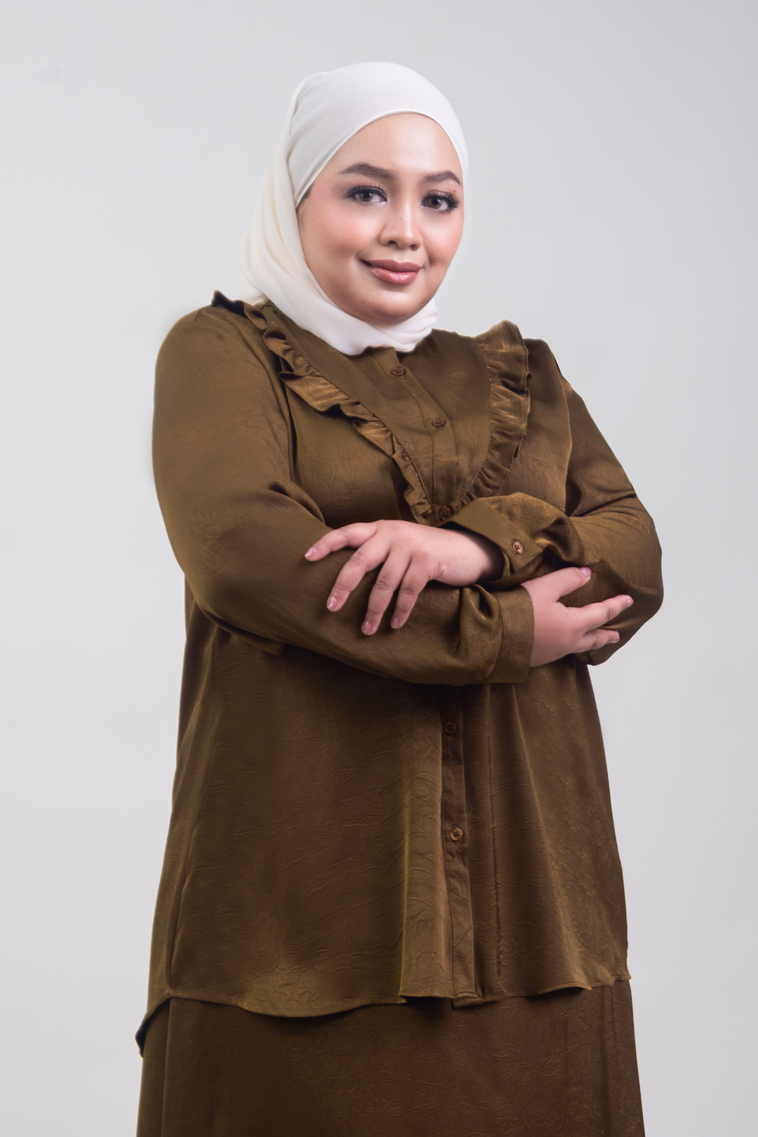 Isabelle Plus Size Satin Ruffled Blouse Rich Brown