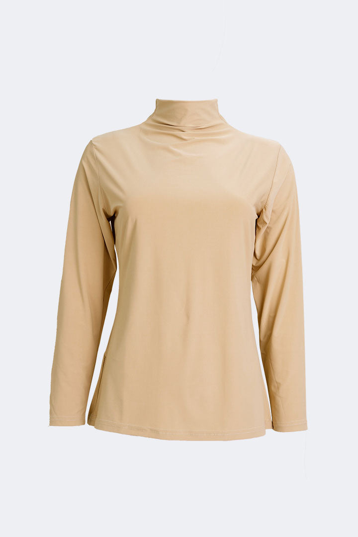Tencel Inner High Neck Long Sleeve T-Shirt Khaki