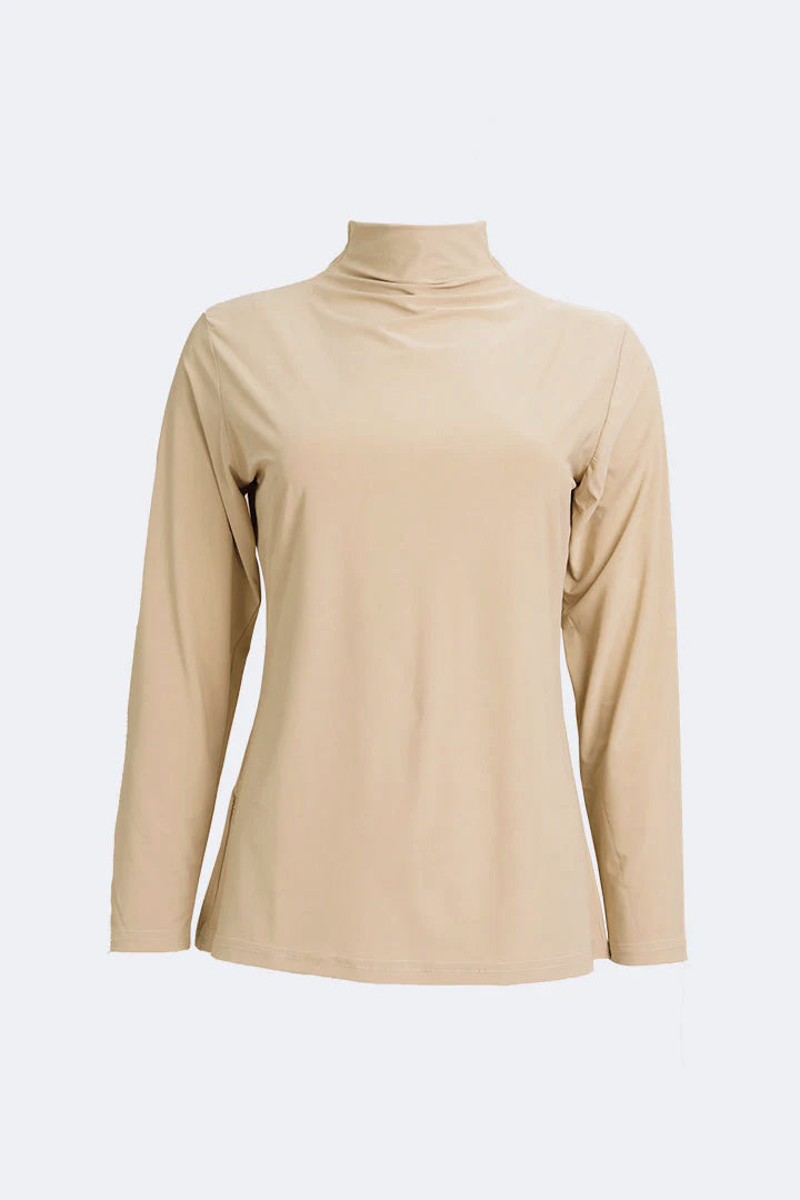 Tencel Inner High Neck Long Sleeve T-Shirt Khaki