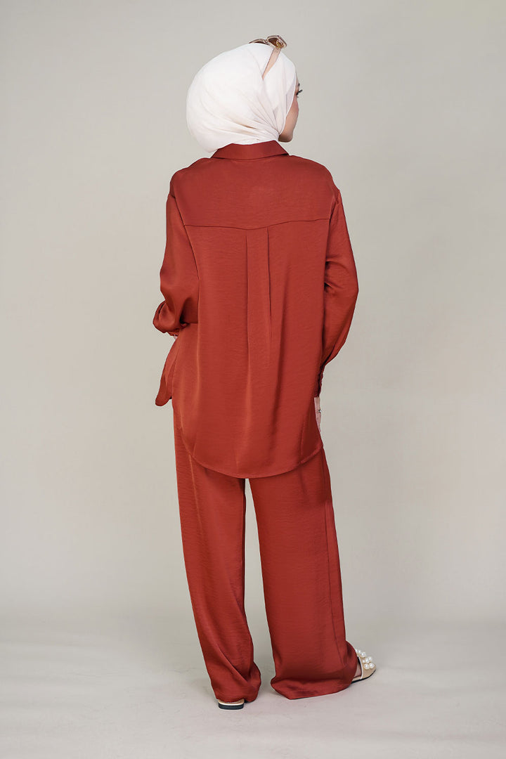 Eloise Satin Blouse Brick Orange