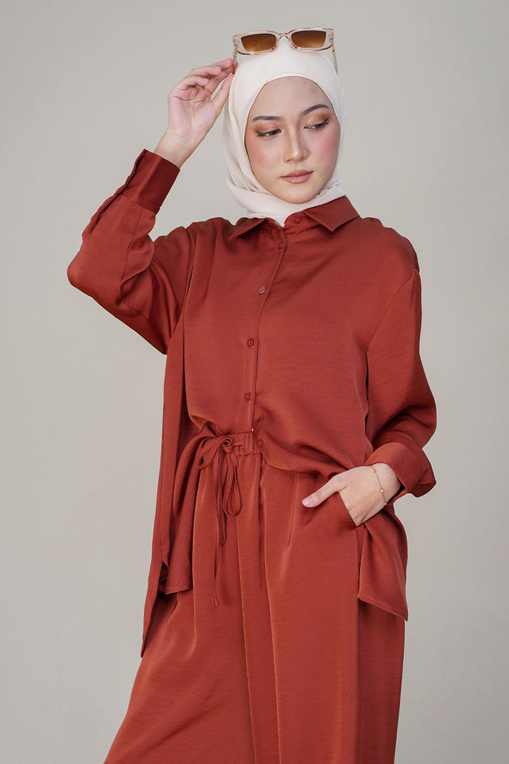 Eloise Satin Blouse Brick Orange