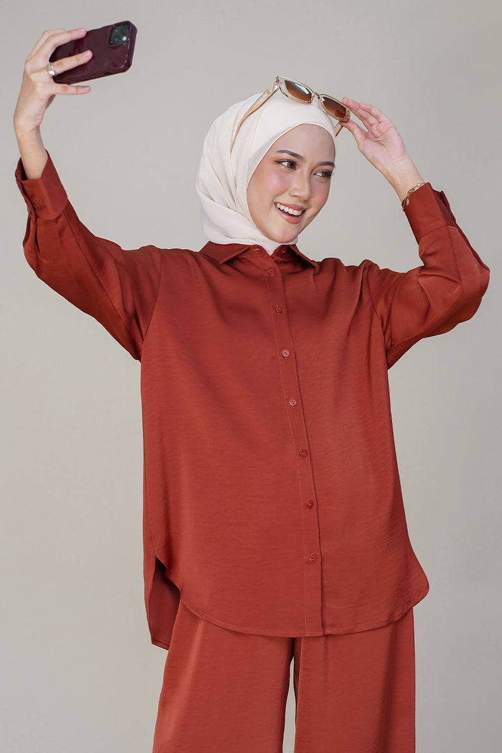 Eloise Satin Blouse Brick Orange