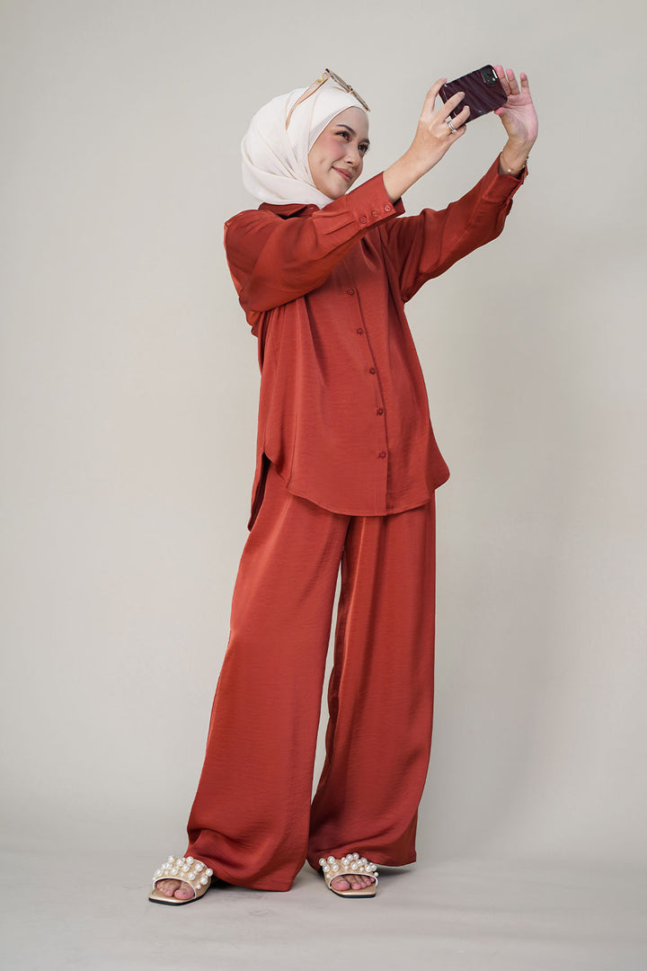 Eloise Satin Blouse Brick Orange