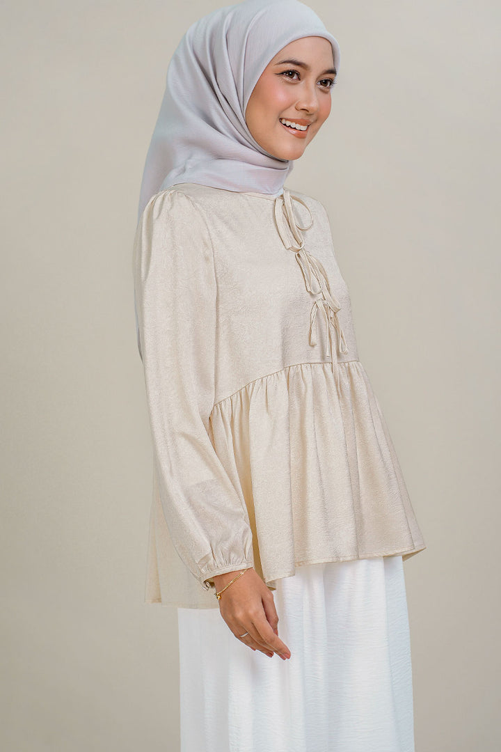 Jane Ruffle Top Beige
