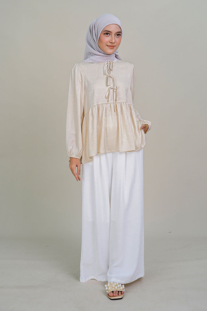 Jane Ruffle Top Beige