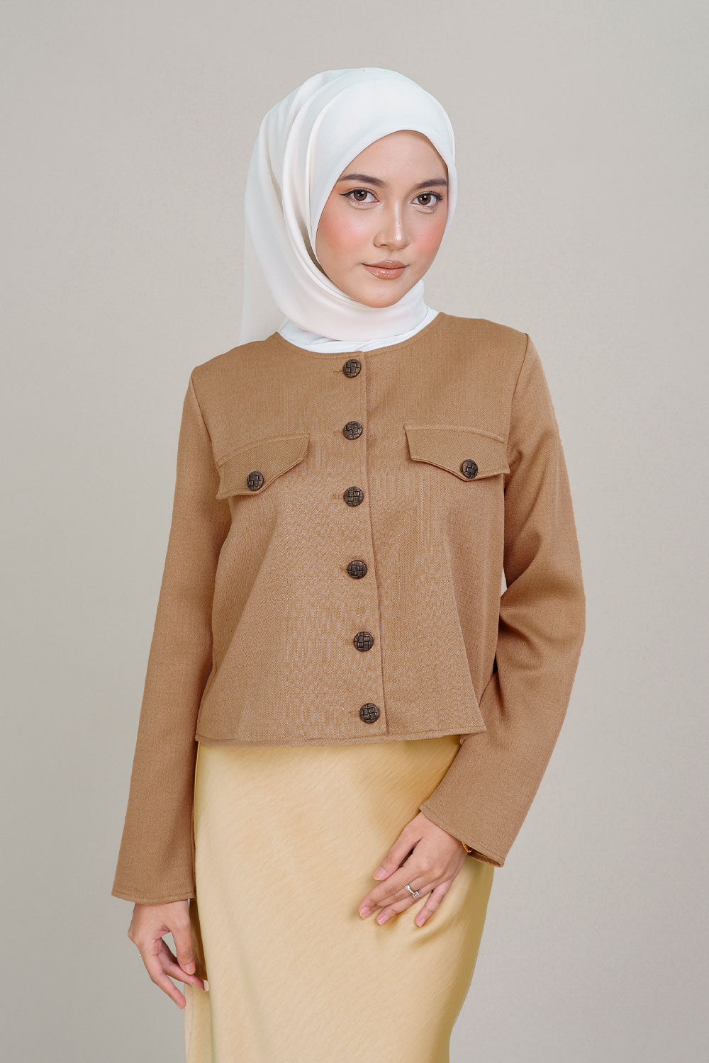 Anita Plain Tweed Crop Top Latte