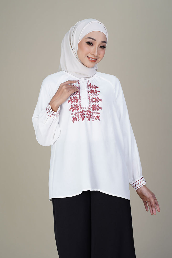 Rani Blouse Embroidery Off White