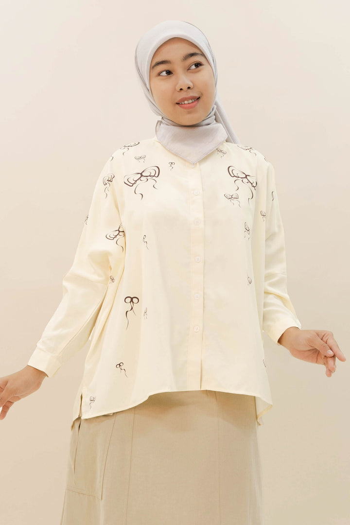 Vya Georgette Bow Shirt Soft Yellow