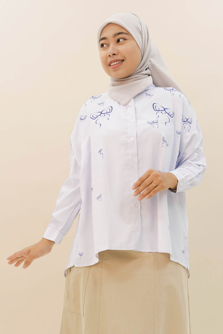 Vya Georgette Bow Shirt Light Blue