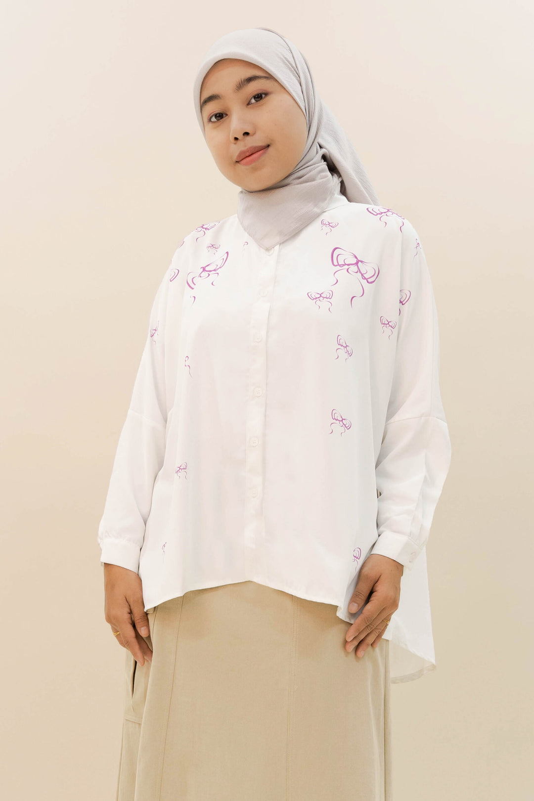 Vya Georgette Bow Shirt Off-White