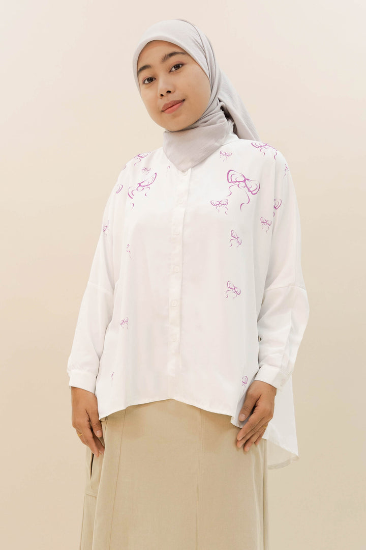 Vya Georgette Bow Shirt Off-White