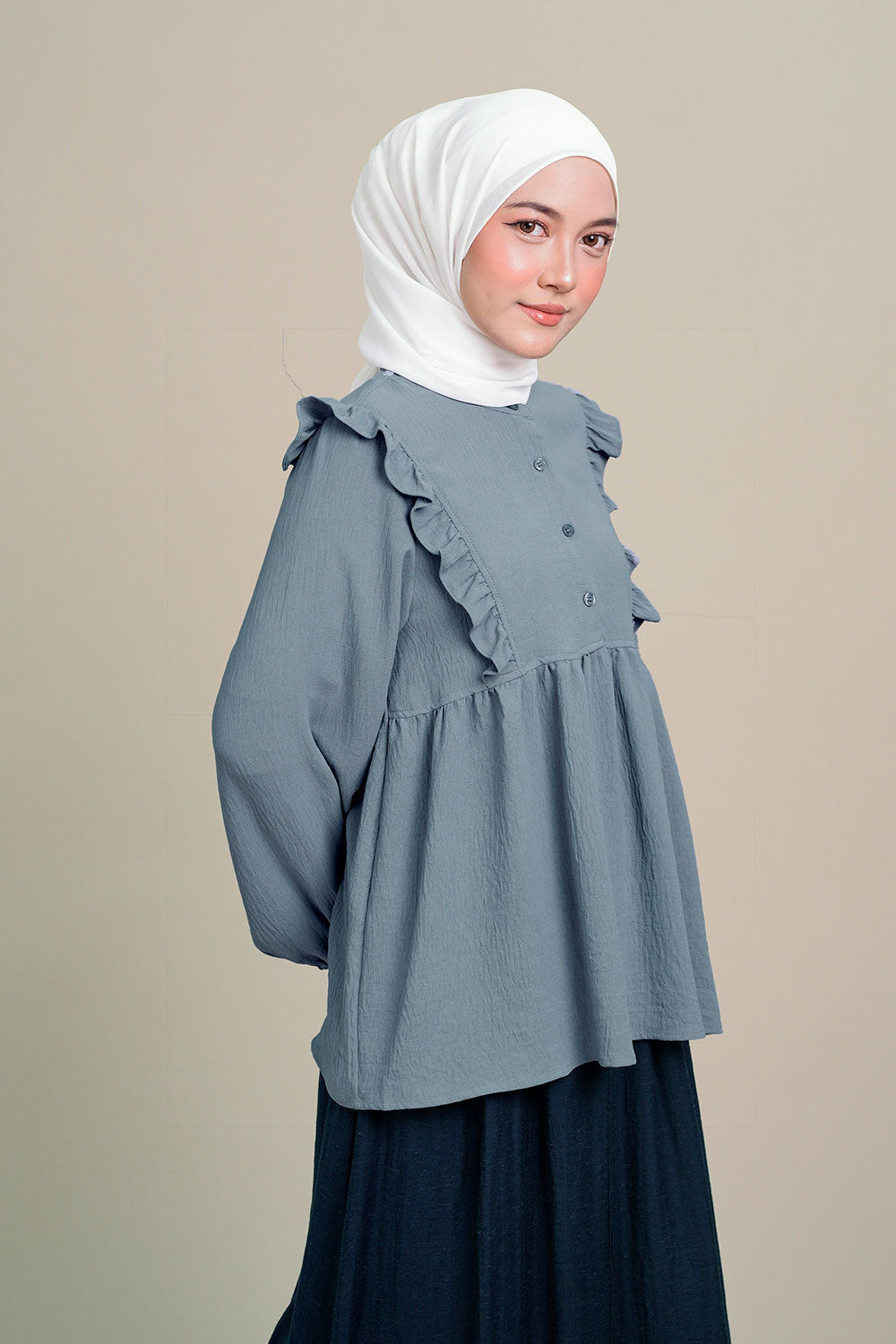Nadia Ruffle Blouse Greyish Blue