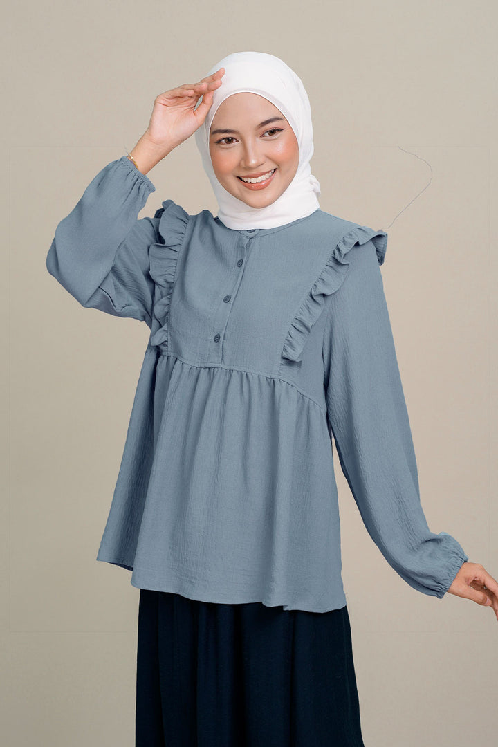 Nadia Ruffle Blouse Greyish Blue