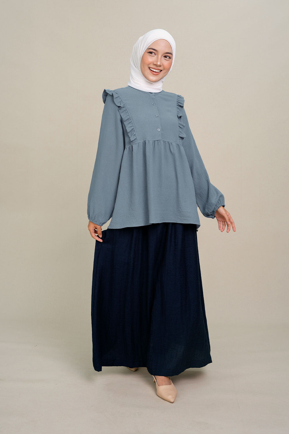 Nadia Ruffle Blouse Greyish Blue