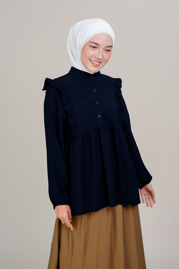 Nadia Ruffle Blouse Navy