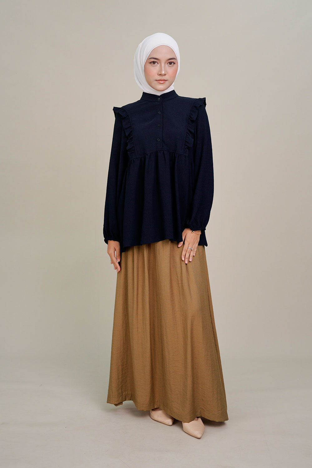 Nadia Ruffle Blouse Navy