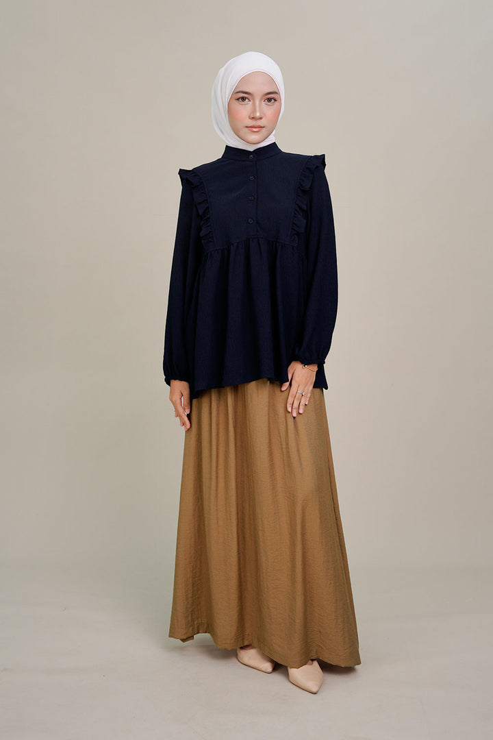 Nadia Ruffle Blouse Navy