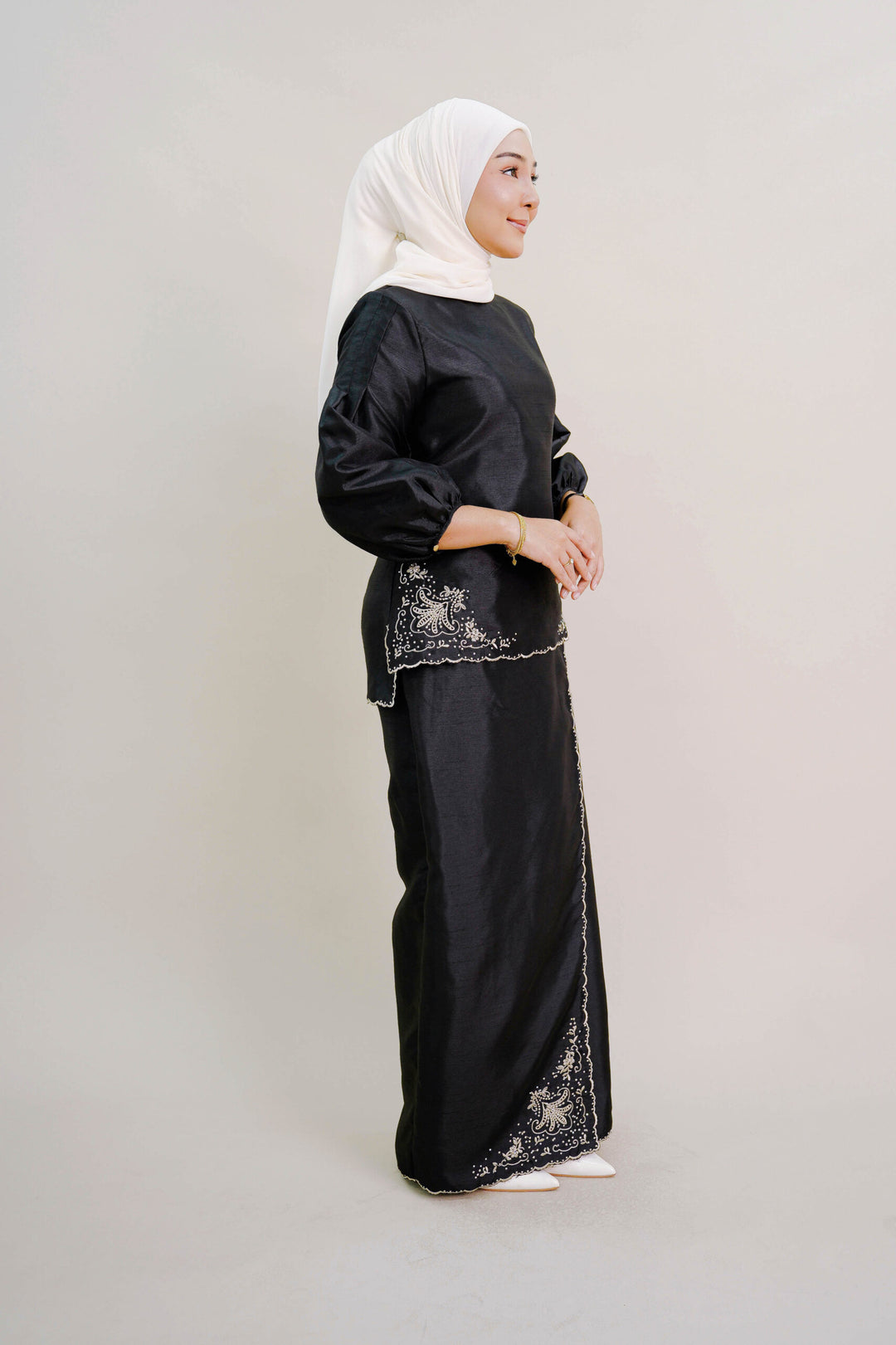 Evelyn Kurung with Embroidery in Black