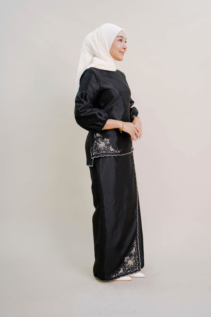 Evelyn Kurung with Embroidery in Black