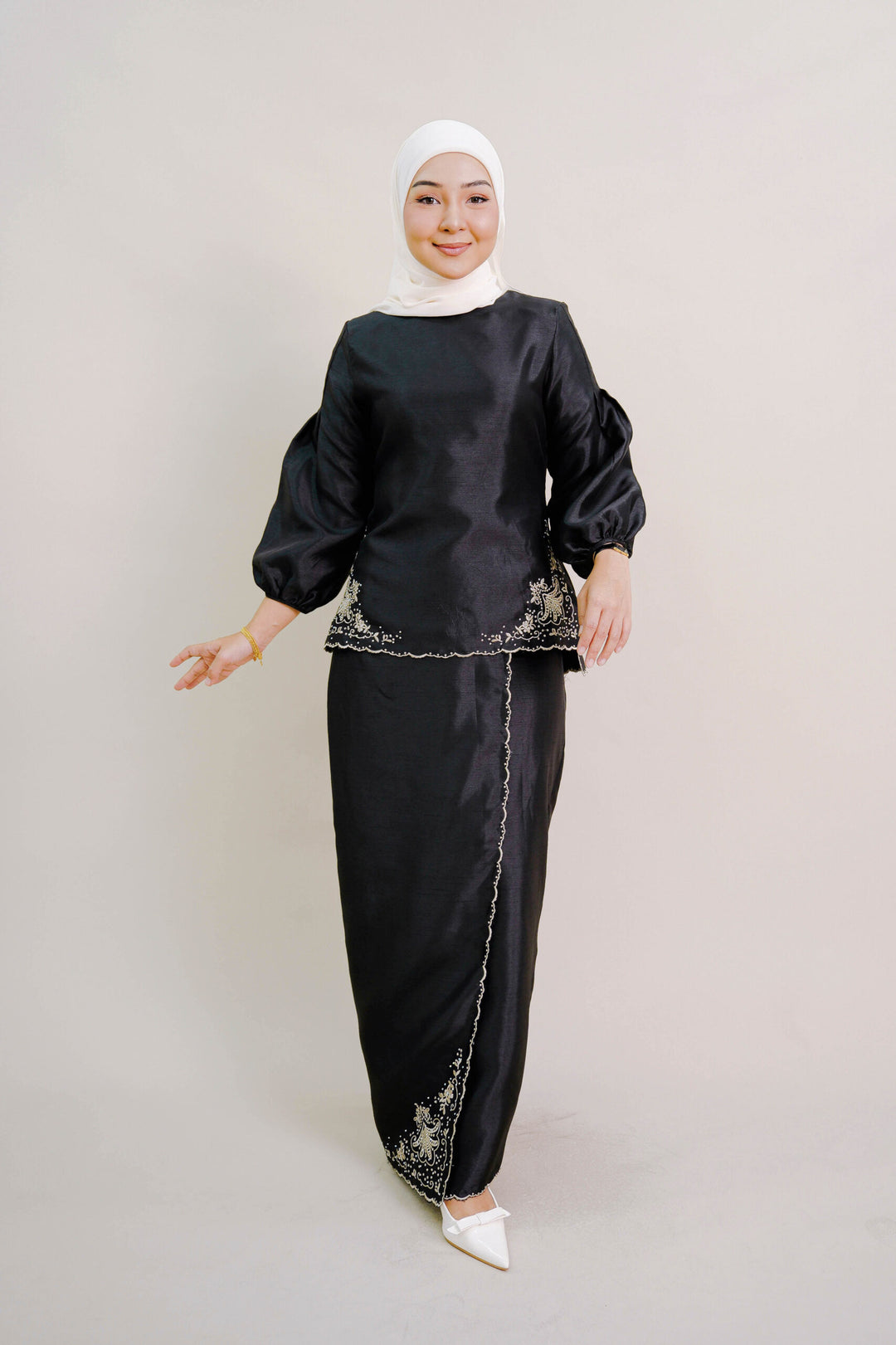 Evelyn Kurung with Embroidery in Black