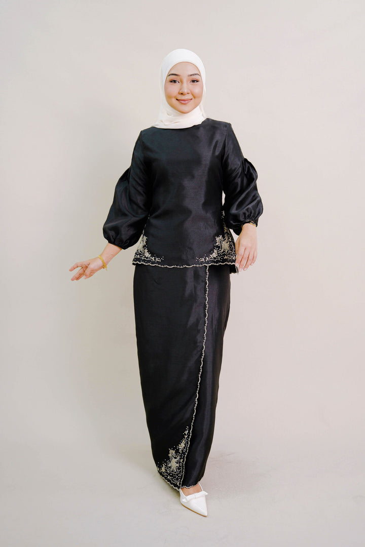 Evelyn Kurung with Embroidery in Black