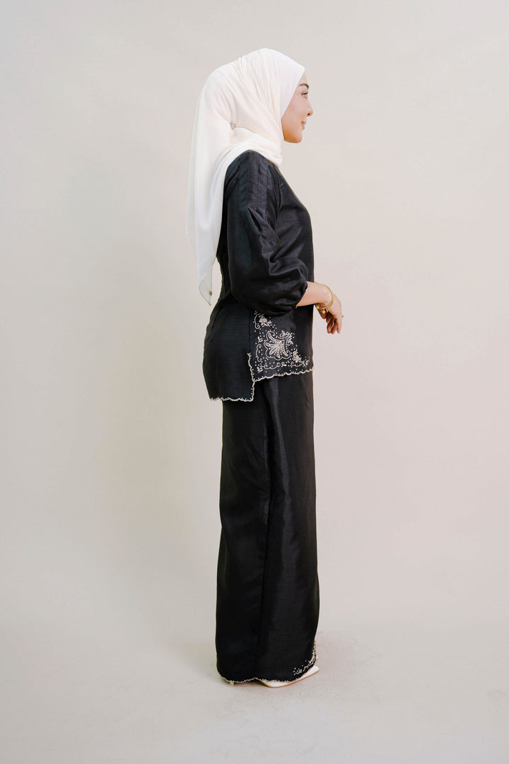 Evelyn Kurung with Embroidery in Black