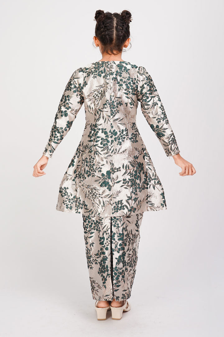 Peony Kids Kurung Brocade Green